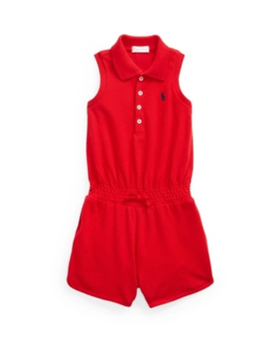 Shop Polo Ralph Lauren Baby Girls Stretch Mesh Polo Romper In Red