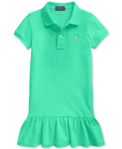 Shop Polo Ralph Lauren Little Girls Cotton Mesh Polo Dress In Sunset Green