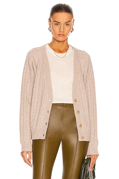 Shop Co Cropped Cable Knit Cardigan In Taupe