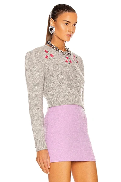 Shop Alessandra Rich Embellished Mohair Cropped Sweater In Light Grey