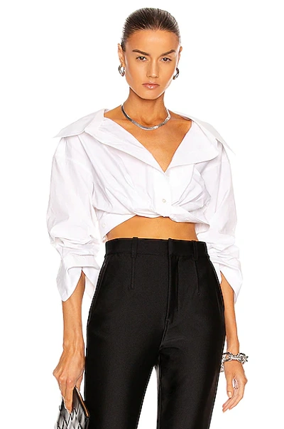 Shop Alexander Wang Twist Front Cropped Shirt In White