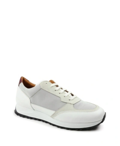 Shop Bruno Magli Men's Holden Mix Media Sport Lace Up Sneakers In White Light Gray Nylon