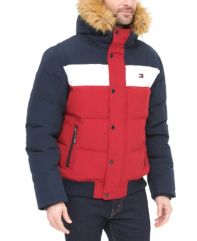Tommy Hilfiger Short Snorkel Coat, Created For Macy's In Navy/white/red |  ModeSens