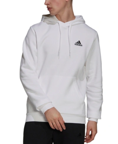Shop Adidas Originals Men's Feel Cozy Essentials Fleece Pullover Hoodie In White