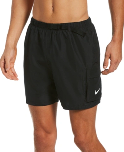 Shop Nike Men's Belted Packable 5" Volley Shorts In Black