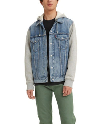 Shop Levi's Men's Hybrid Hoodie Non-stretch Denim Trucker Jacket In Candyman