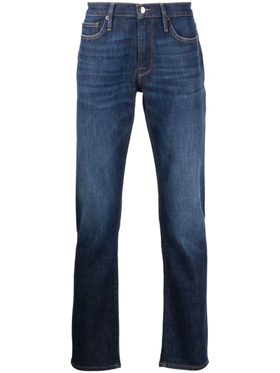 Shop Frame Whiskered Slim-fit Jeans In Blue