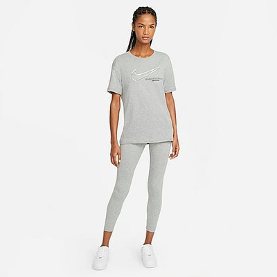 Shop Nike Women's Sportswear Essential Mid-rise Cropped Leggings In Dark Grey Heather/white