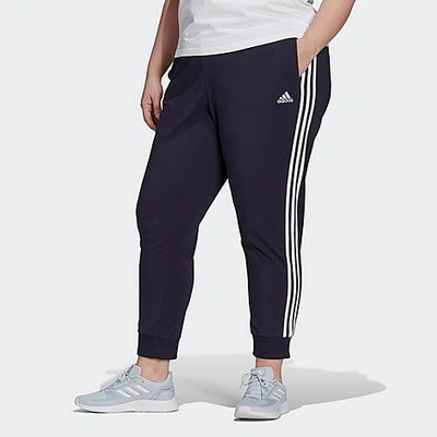 Shop Adidas Originals Adidas Women's Essentials 3-stripes Single Jersey Jogger Pants (plus Size) In Ink/white