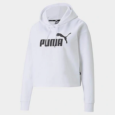 Shop Puma Women's Essentials Cropped Logo Pullover Hoodie In  White