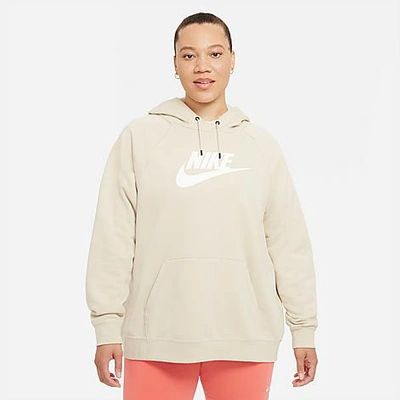 Shop Nike Women's Sportswear Essential Hoodie (plus Size) In Rattan/white