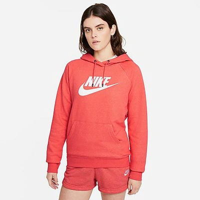 Shop Nike Women's Sportswear Essential Fleece Pullover Hoodie In Magic Ember/heather/white