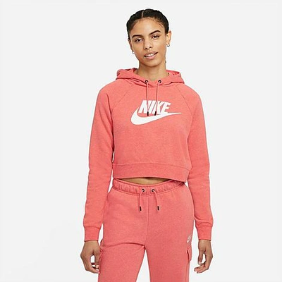 Shop Nike Women's Sportswear Essential Cropped Hoodie In Magic Ember/heather/white