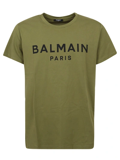 Shop Balmain Printed T-shirt In Ubx Kaki Foncé Noir