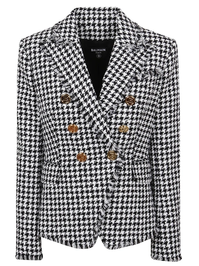 Shop Balmain 6 Btn Houndstooth Tweed Jacket In Gab Blanc Noir