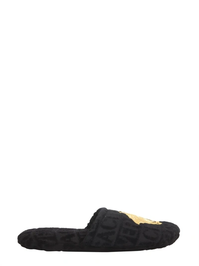 Shop Versace Cotton Slippers In Nero