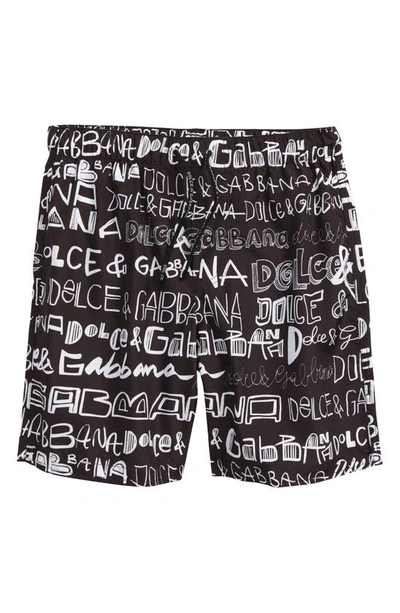 Shop Dolce & Gabbana Kids' Logo Print Swim Trunks In Black Print