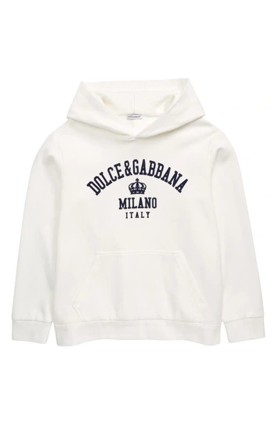 Shop Dolce & Gabbana Kids' Logo Stretch Cotton Hoodie In White Prnt