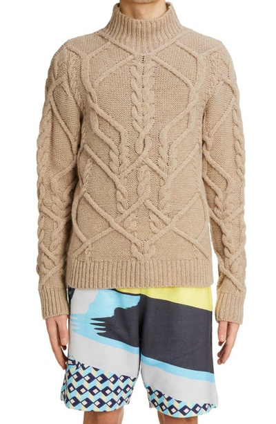 Shop Dries Van Noten Tibeau Cable Knit Wool Sweater In Natural
