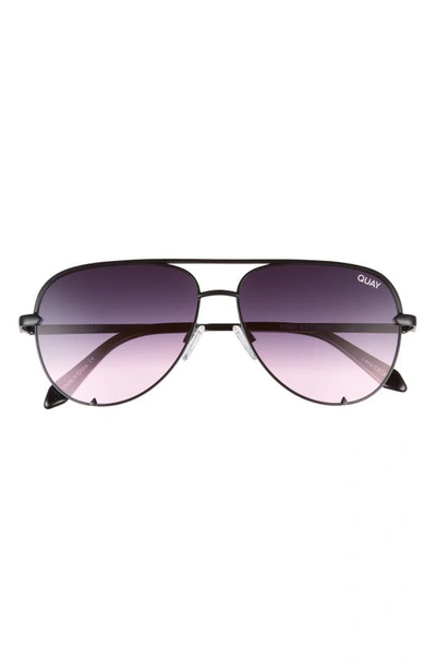 Shop Quay High Key Mini 57mm Aviator Sunglasses In Black/ Gold Mirror