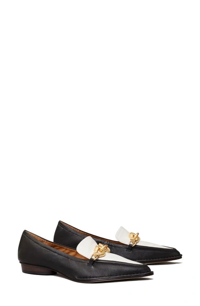 Shop Tory Burch Jessa Pointed Toe Loafer In New Ivory/ Perfect Black