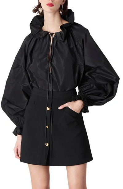 Shop Carolina Herrera Puff Sleeve Silk Taffeta Blouse In Black