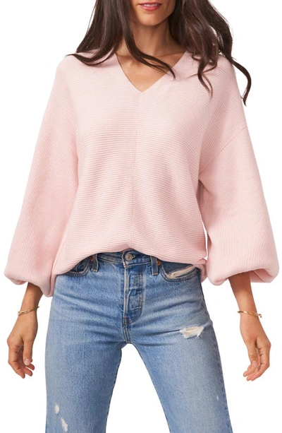 Shop 1.state Ribbed Balloon Sleeve Cotton Blend Sweater In Pink Lotus