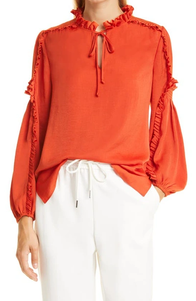 Kobi Halperin Perri Ruffle Sleeve Blouse In Cayenne