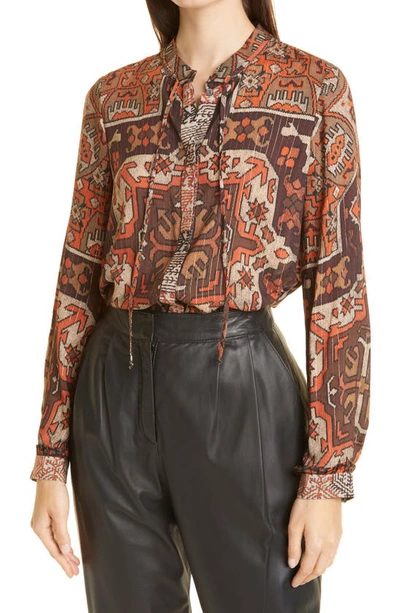 Shop Kobi Halperin Tricia Folkloric Print Shirt In Brown Multi