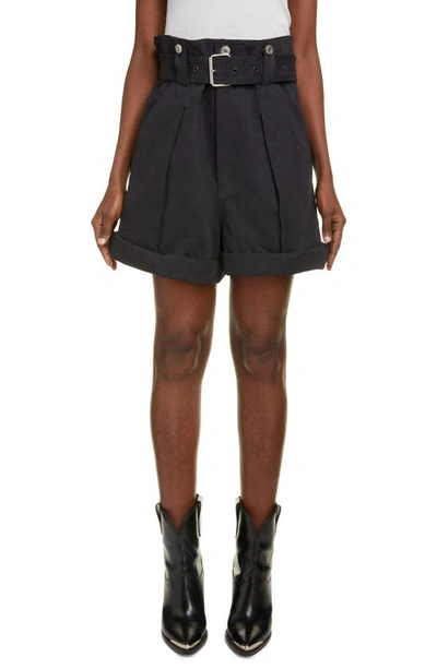 Shop Isabel Marant Delilaz Paperbag Waist Cotton Shorts In Black 01bk