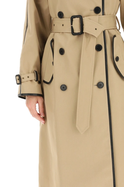 Shop Saint Laurent Trench In Technical Gabardine With Leather Piping In Brown,black