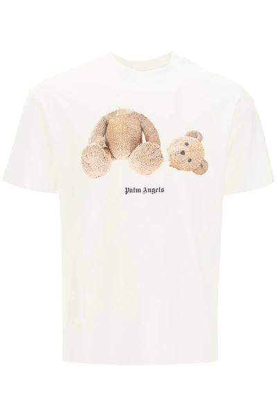 Shop Palm Angels Bear Print T-shirt In White,brown