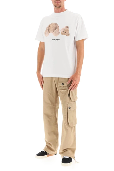 Shop Palm Angels Bear Print T-shirt In White,brown
