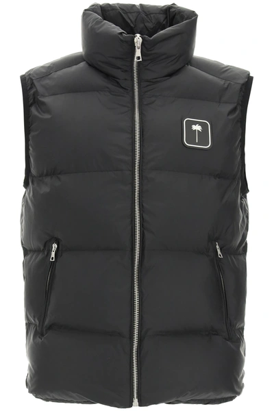 Shop Palm Angels Puffer Vest With Palm Tree Logo In Black