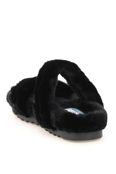 Shop Chiara Ferragni Double Strap Faux Fur Mules In Black