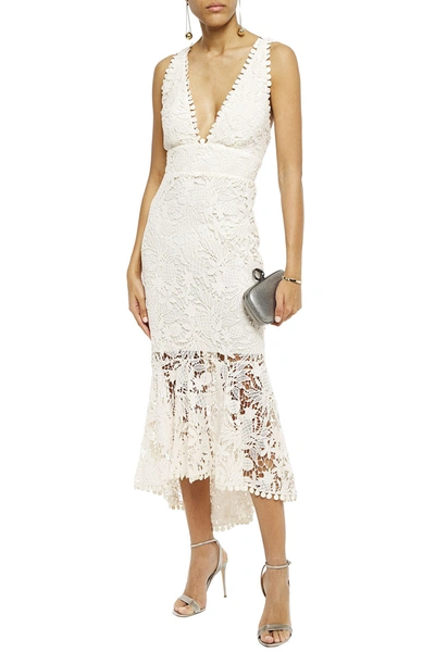 Shop Maria Lucia Hohan Fluted Lace-up Cotton Guipure Lace Midi Dress In Cream