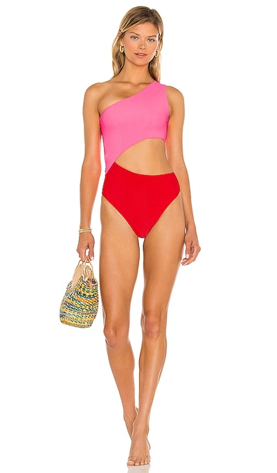 Shop Beach Riot Celine Color Block One Piece. - In Pink & Red