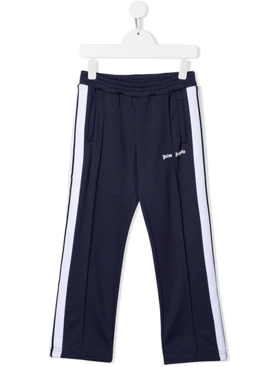 Shop Palm Angels Kids Navy Blue And White Classic Track Pant