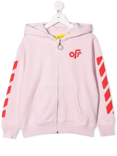 Shop Off-white Pink And Red Rounded Kids Hoodie