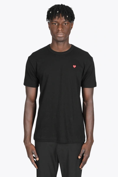 Shop Comme Des Garçons Play Black Cotton T-shirt With Small Heart Patch In Nero