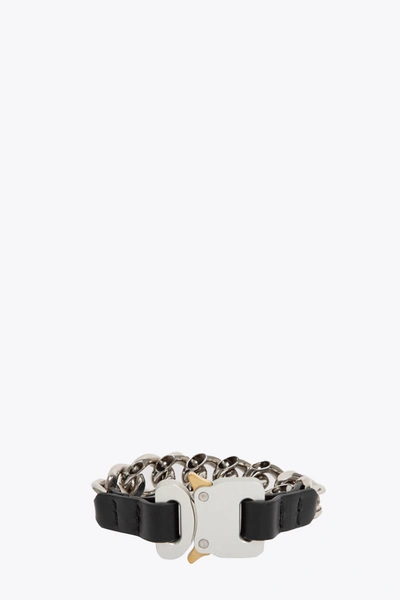 Alyx Silver & Black Leather Details Chain Bracelet In Argento