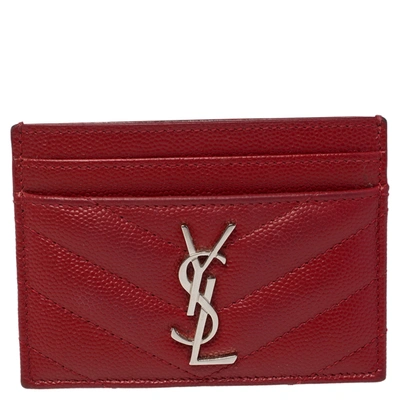 Pre-owned Saint Laurent Red Matelass&eacute; Leather Monogram Card Holder
