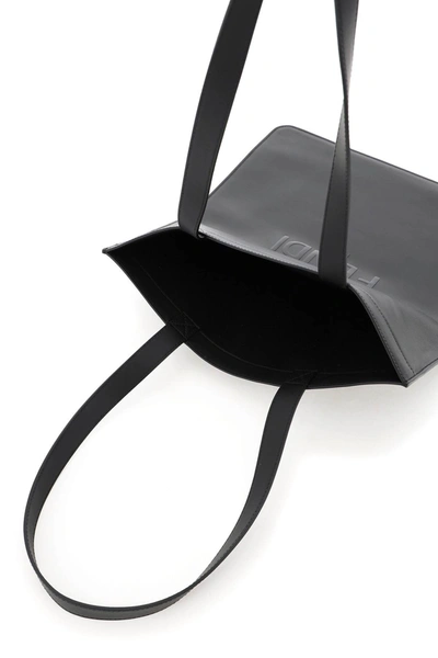 Shop Fendi Flat Shopping Bag With Logo In Black