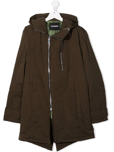 Shop Les Hommes Teen Hooded Parka In Green