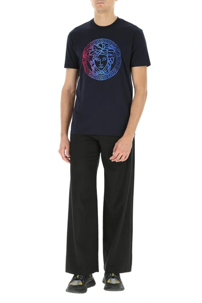 Shop Versace Midnight Blue Cotton T-shirt Blue  Uomo M