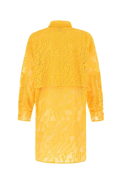 Shop Fendi Yellow Cotton Blend Dress Yellow  Donna 40
