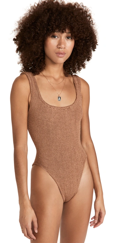 Shop Hunza G Classic Square One Piece Metallic Cocoa