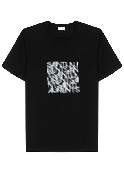 Shop Saint Laurent Black Printed Cotton T-shirt In Black And White