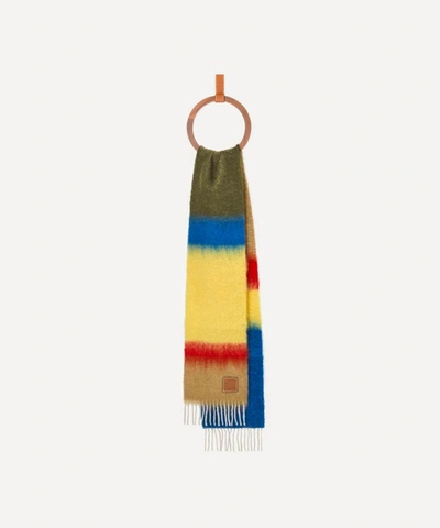 Shop Loewe Striped Mohair-blend Scarf In Camel/blue