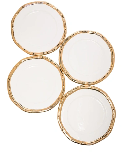 Shop Les Ottomans Bamboo Set Of Four Ceramic Plates (21cm) In Weiss